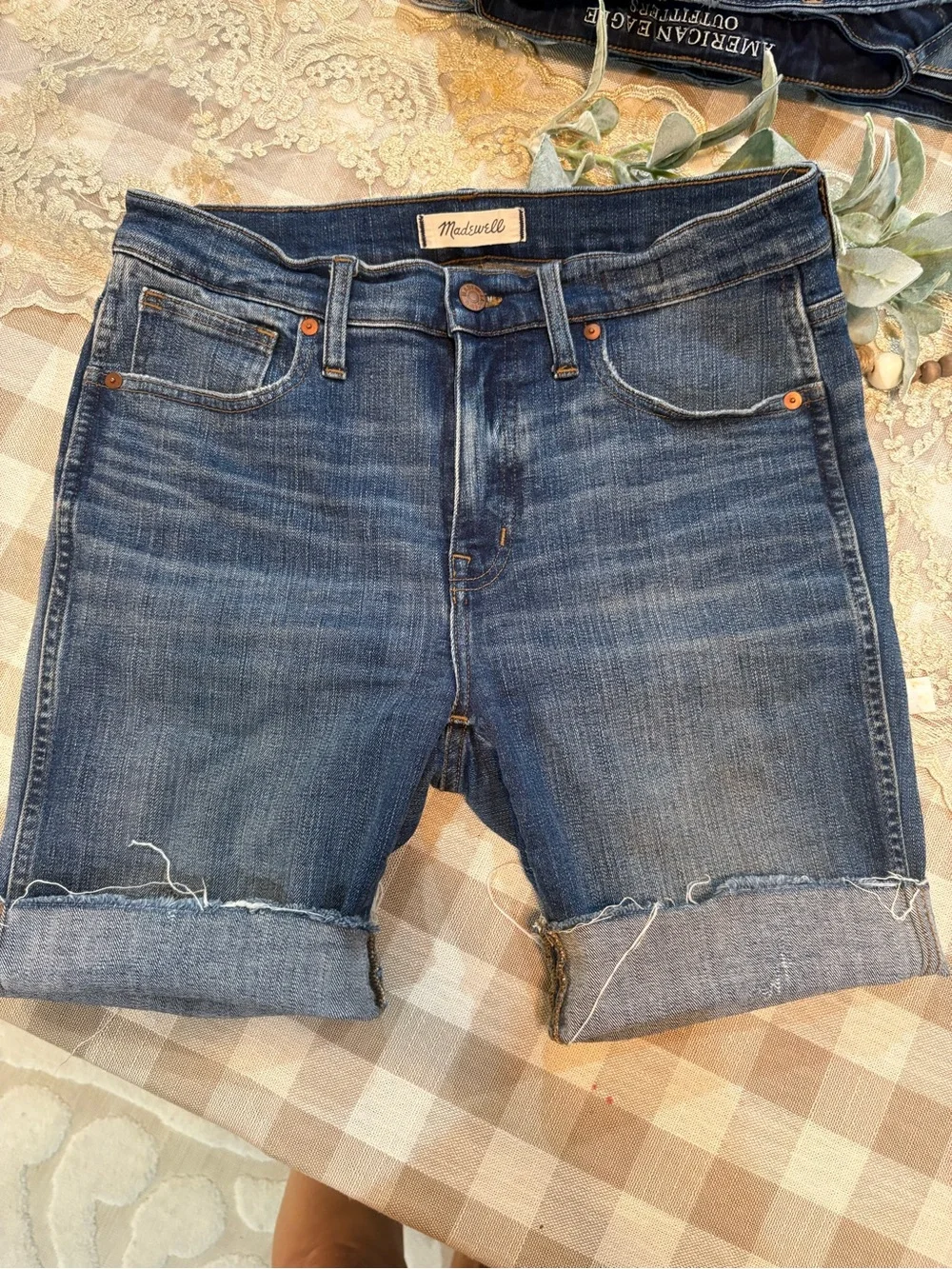 Madewell High-Rise Cut-Off Denim Shorts | Size 29 Raw Hem Premium Stretch Denim